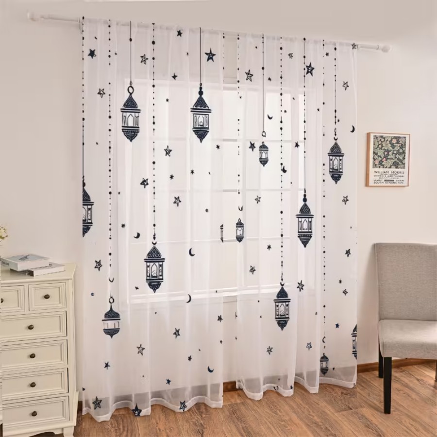 Office Lighting Decor - 2PCS Cortinas Transparentes com Impressão Digital,