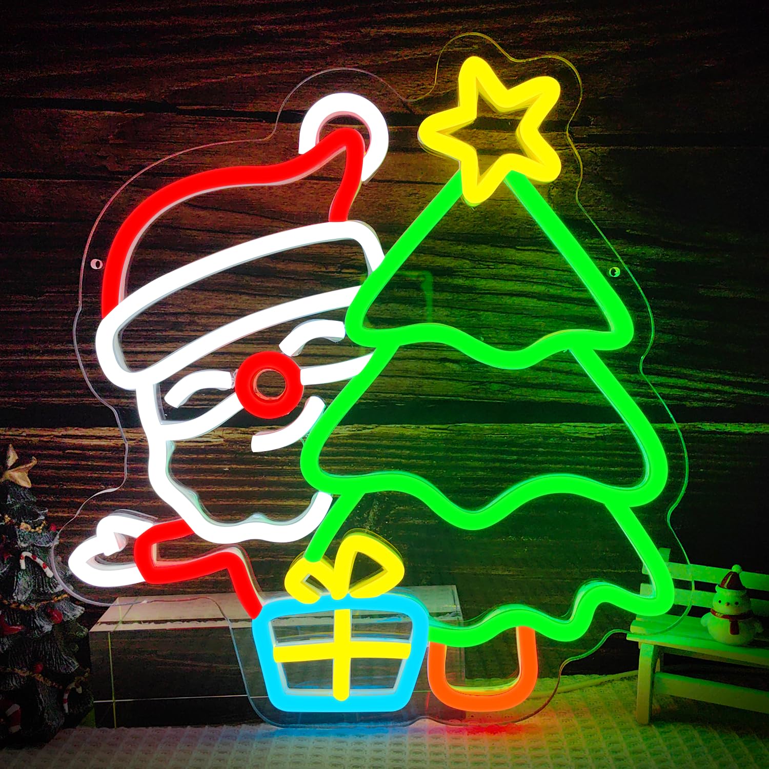 Wall Decor Lighting Tree - Sinal de néon de papai noel