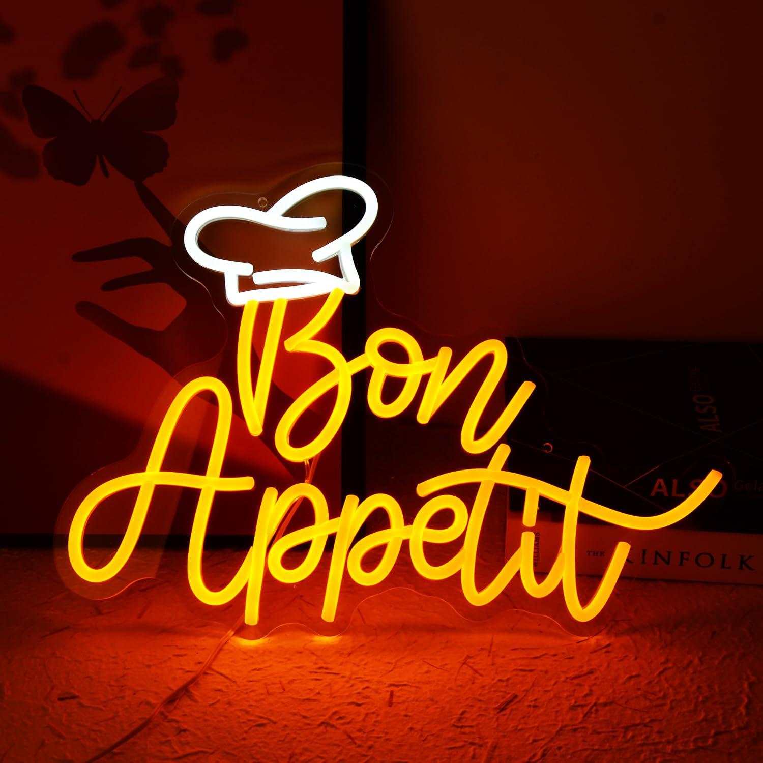 Restaurant Lighting Decoration - Letreiro Neon Bon Appetit com Chapéu