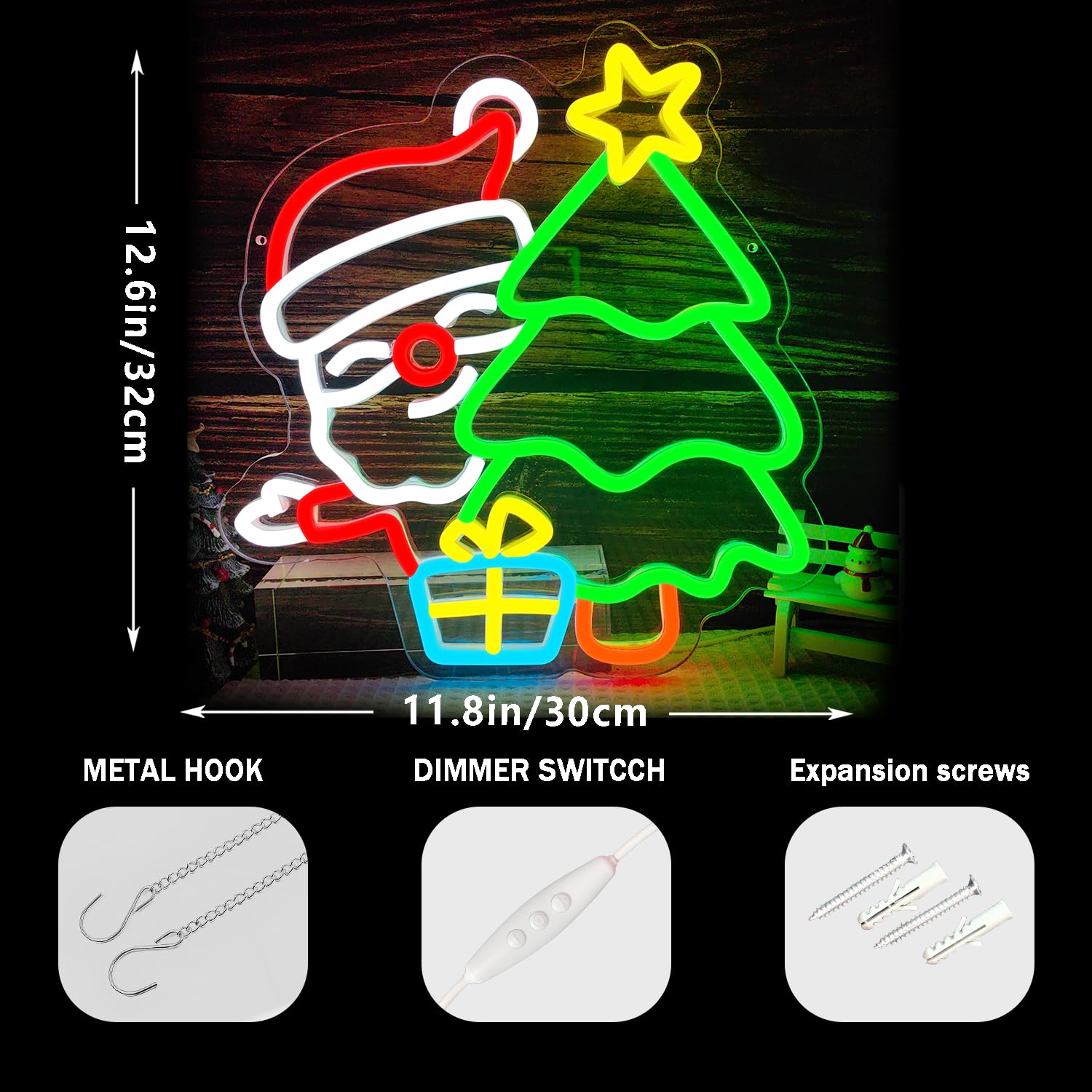Sinal de néon de papai noel pa - Wall Decor Lighting Tree avaliação e preço
