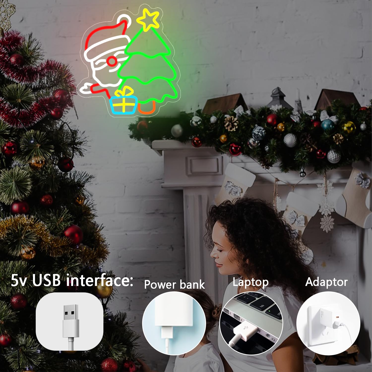 Sinal de néon de papai noel pa - Wall Decor Lighting Tree avaliação e preço