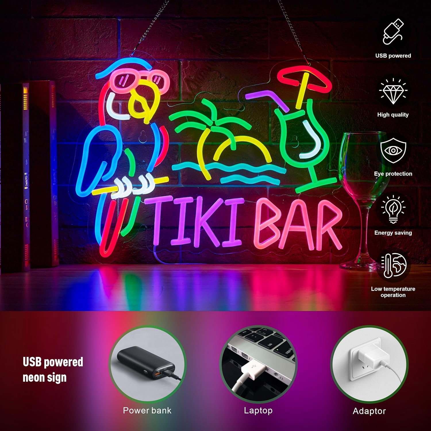 Letreiro Neon Tiki Bar Papagai - Restaurant Lighting Decoration avaliação e preço
